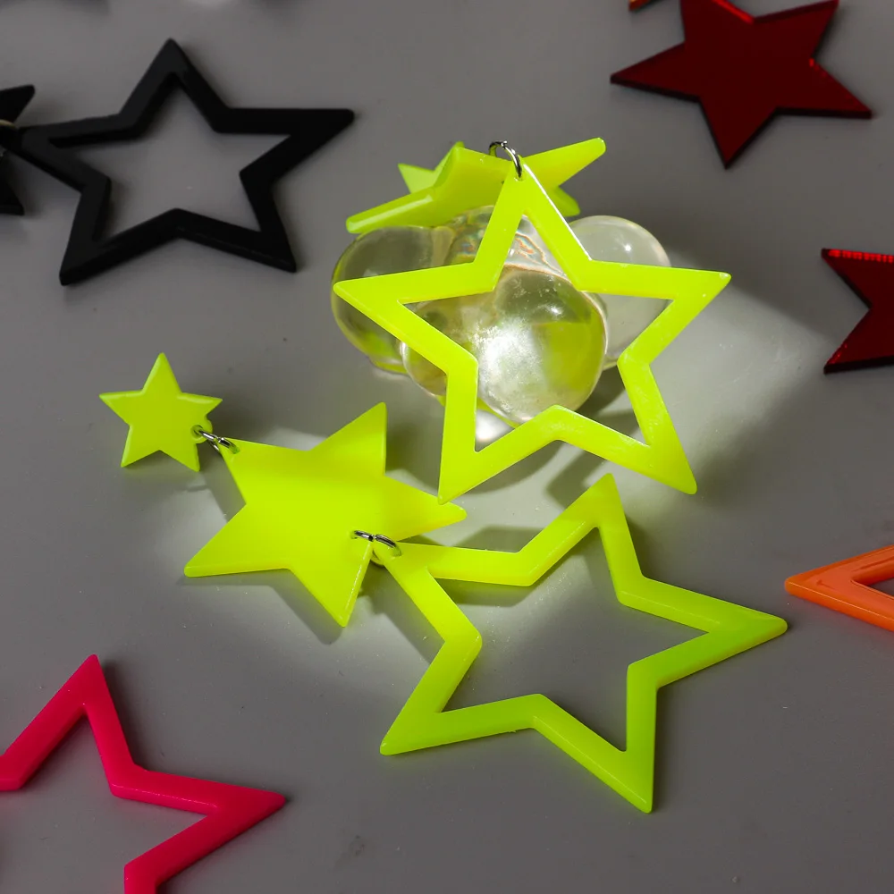 Punk Neon Color Star Acrylic Dangle Earrings For Women Hollow Geometric Pentagram Long Drop Earrings Fashion Jewelry Gifts