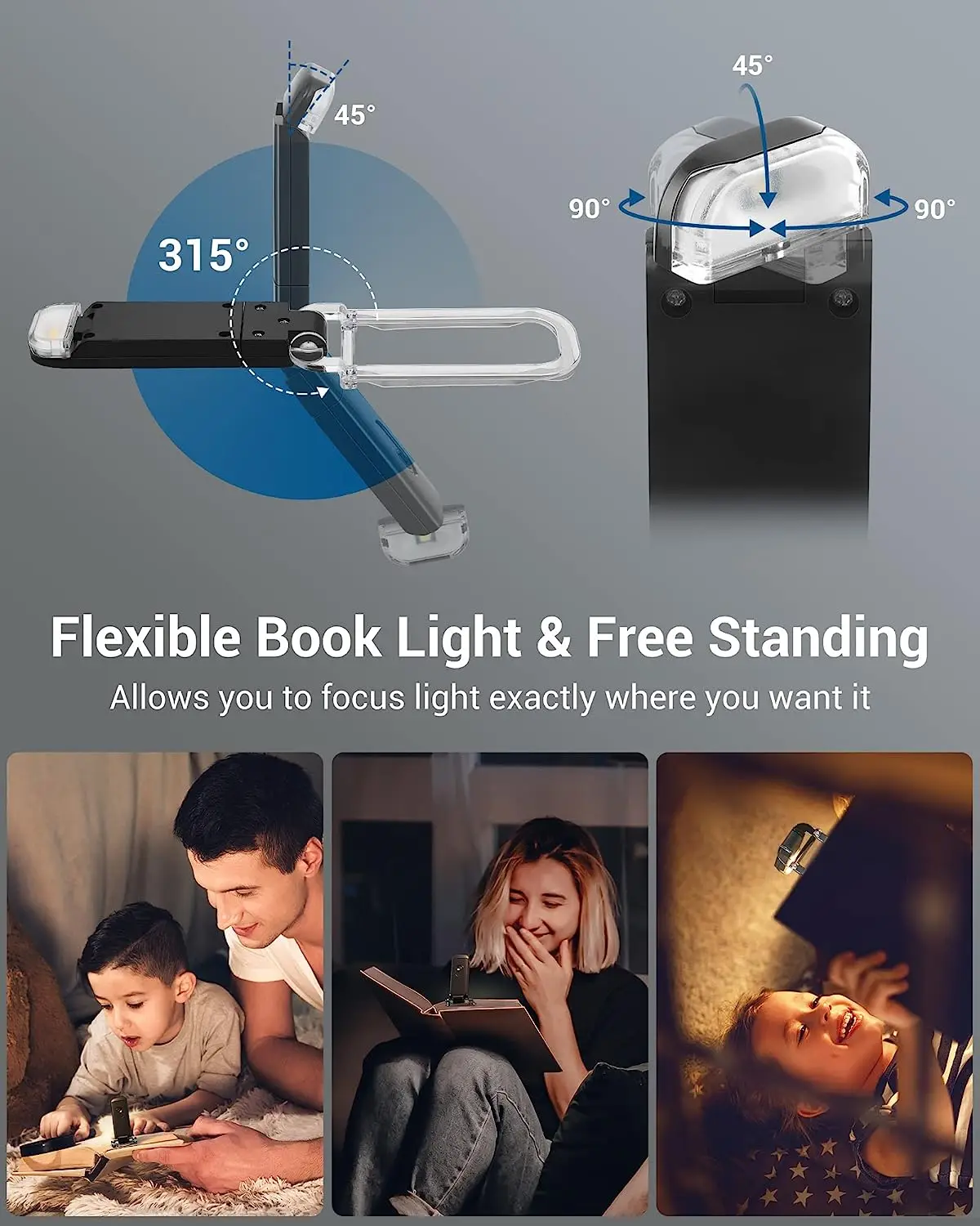 Book Reading Light LED USB Rechargeable Brightness Adjustable Eye Protection Clip BookLamp Portable Bookmark Lamp for All Groups