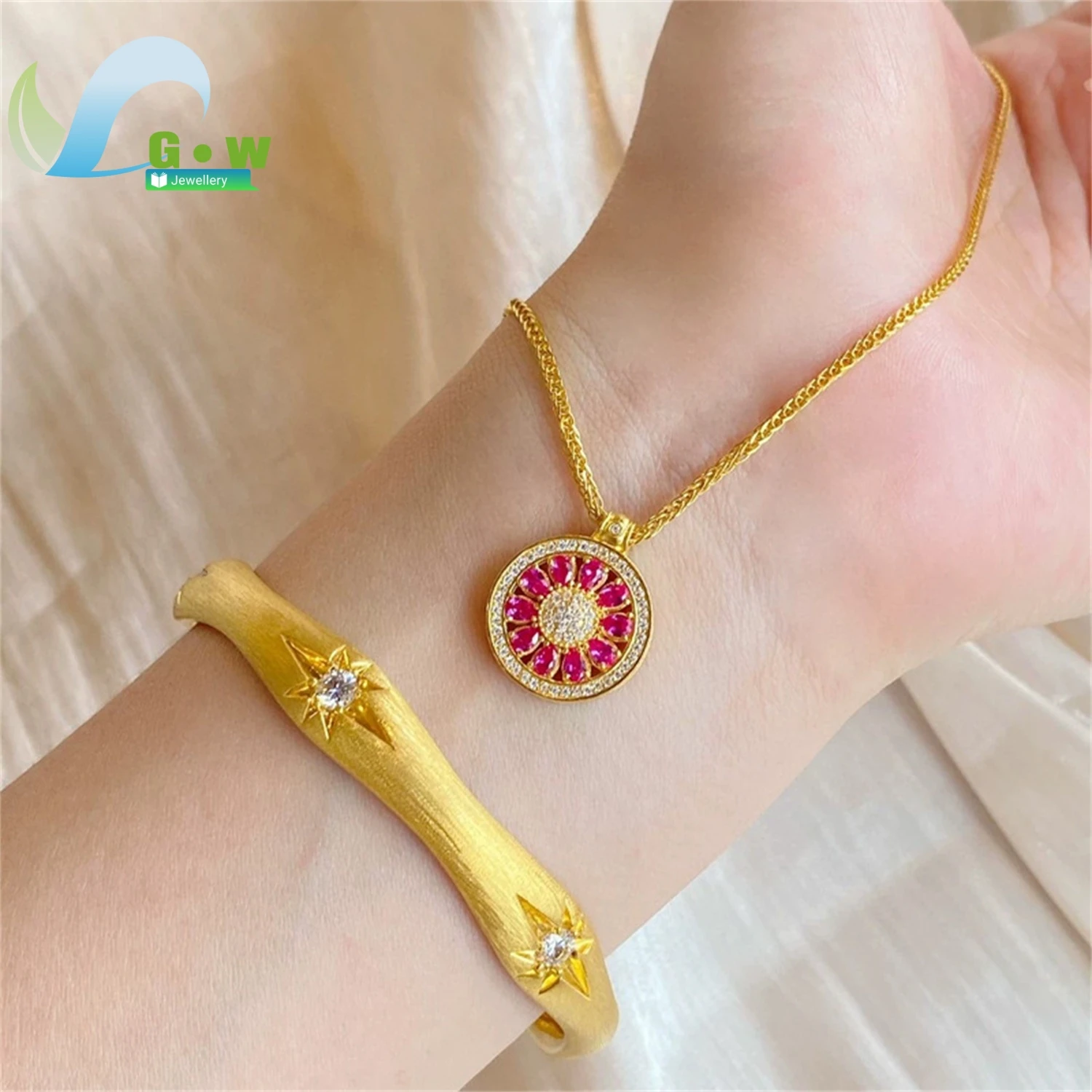 

Винтажное красное циркониевое розовое окно, песок, золото, подсолнух, бриллианты, ожерелье золотого цвета с подвеской для мужчин и женщин, мода унисекс