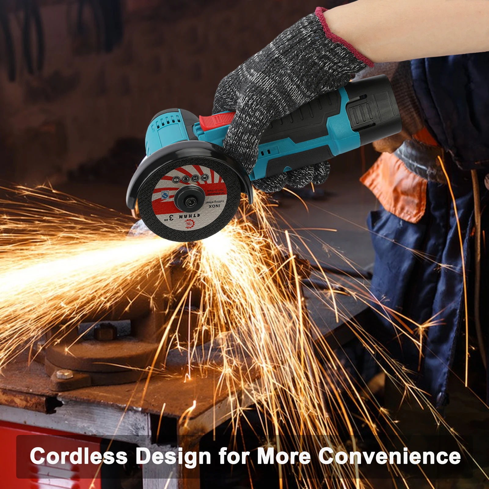 Cordless Angle Grinder, 12V Battery Mini Brushless Power Motor 19500rpm Angle Grinder for Metal Wood Polishing, Thin Steel