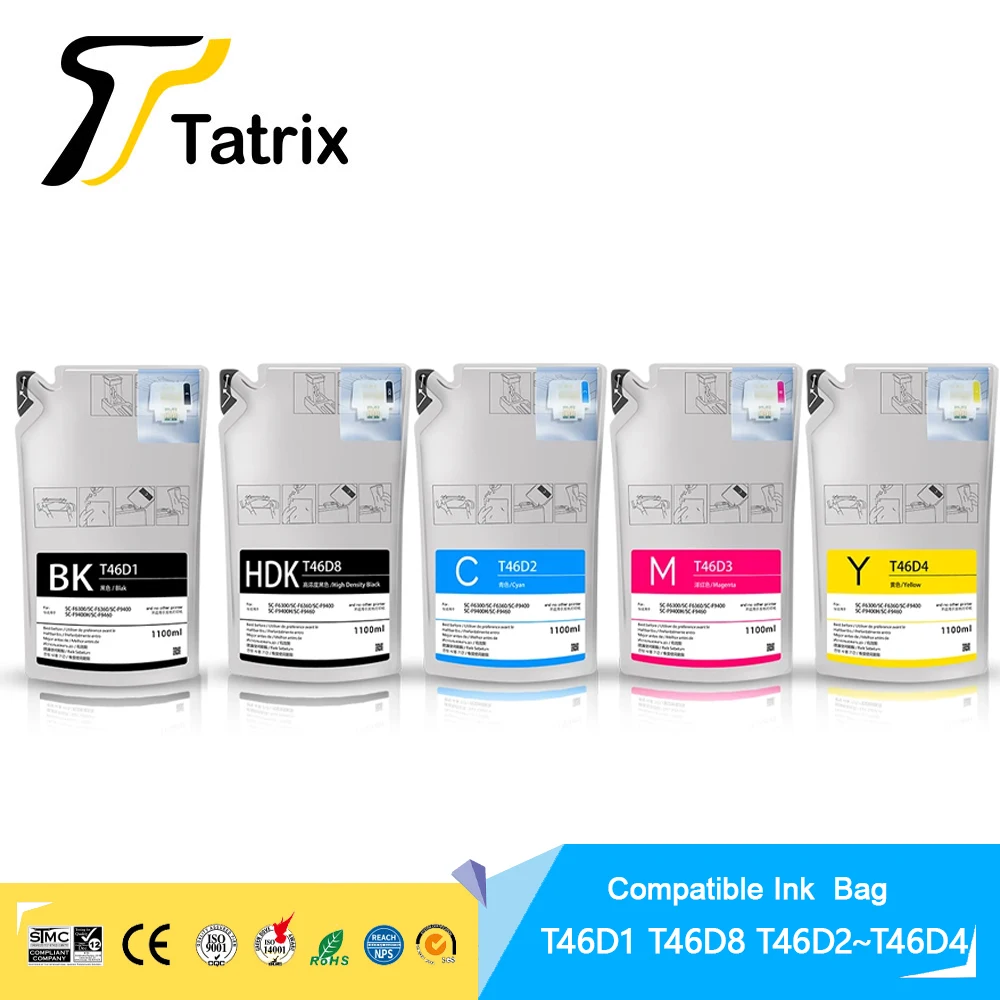 Tatrix 1100ML Sublimation Bag For EPSON T46D8 T46D2 T46D3 T46D4 T46D1 Ink Bag For EPSON  For SURECOLOR F6300/9400/9400H Printer