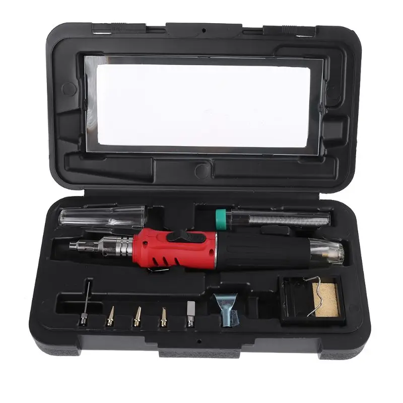 

10-In-1 Gas Soldering Iron Case Set Multifunction HS-1115K Butane Lighter Spray Gun Set Welding Equipment 26ml Kit Torch KXRE