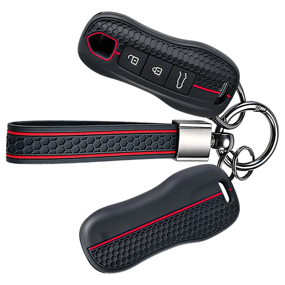 Keychain Silicone Car Key Case Remote Fob Shell Cover for Porsche Panamera Macan Cayenne 718 911 Cayman Boxster Taycan