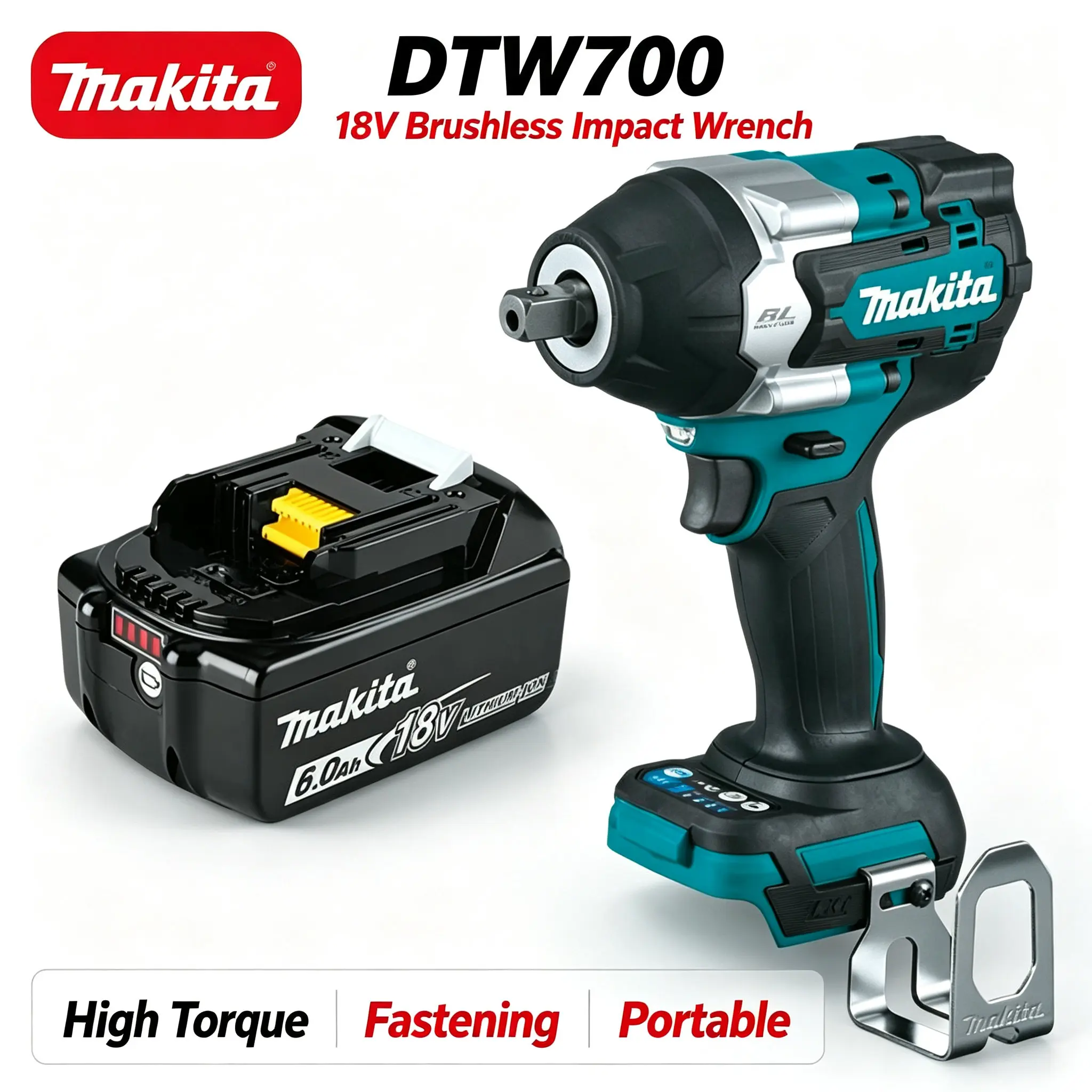 Avvitatore a impulsi elettrico senza fili Makita DTW700, con motore a spazzole, 1/2 pollice, 18V, compatibile con batterie, utensile elettrico per la riparazione di autoveicoli.