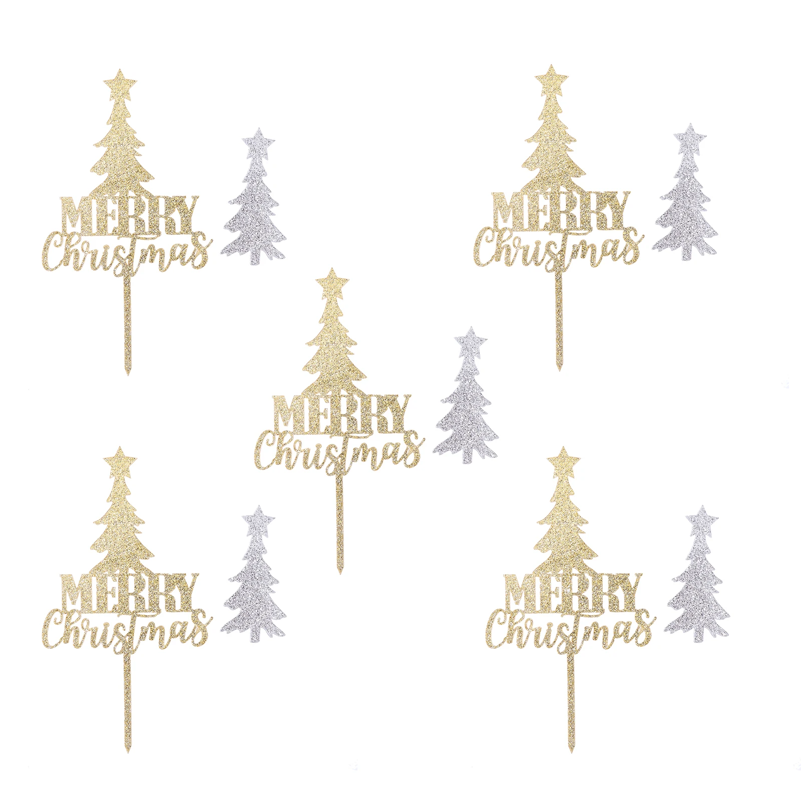 

5 Pcs Christmas Cake Toppers Acrylic Dessert Tree Picks Food Grade Safe Sequin Cartoon Shape Festive Xmas