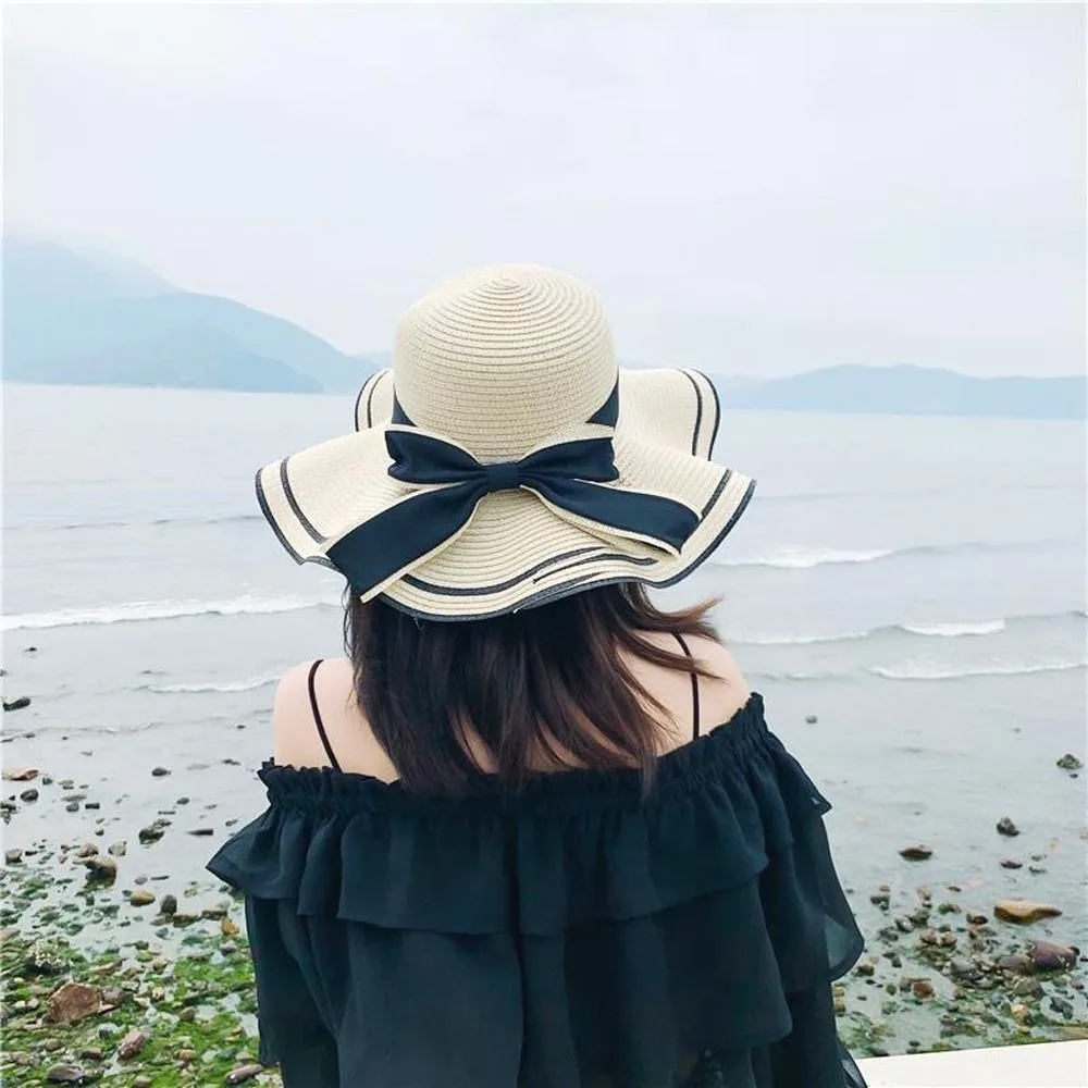Casual Large Straw Weave Sun Hat Wide Brim Face Slim Sunscreen Bucket Hat Bohemian Breathable Fisherman Hat Climbing