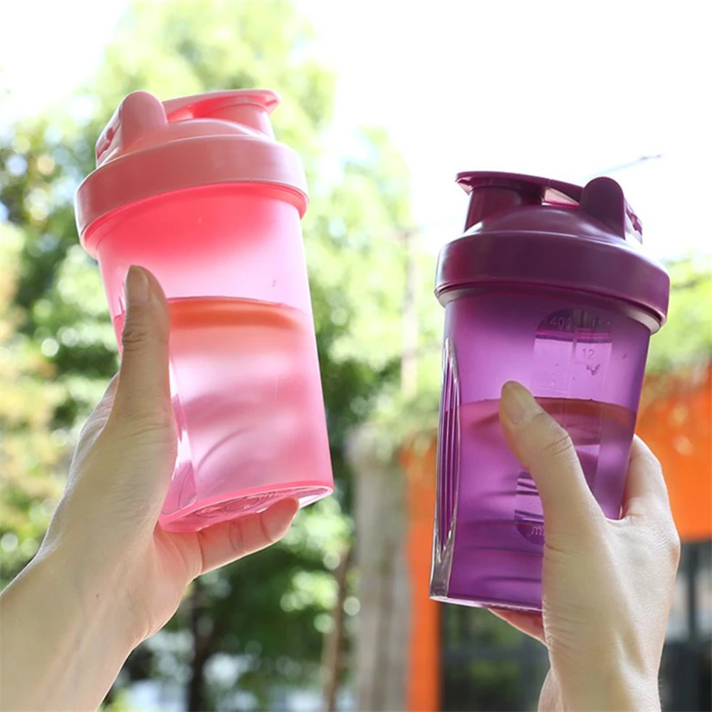 1pack Shaker Cup 400ml Fitness Sports Water Cup Portable Protein Shake Bottle with Whisk Ball Powder Mixer Bottle Fitness Gym