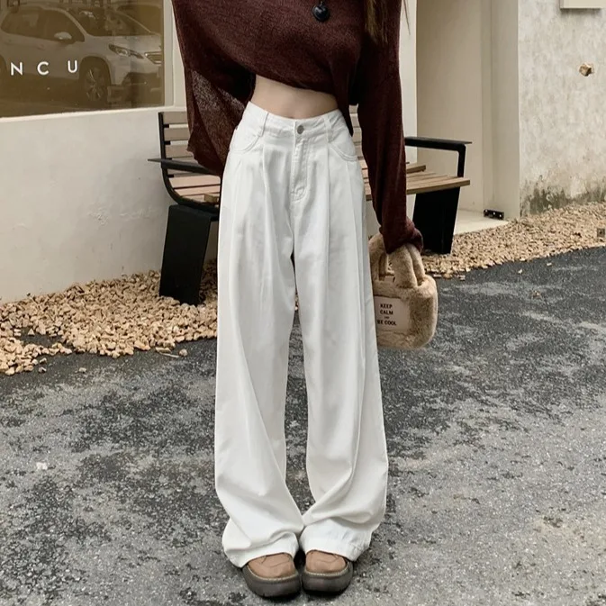 

H.sa 2023 Woman Jeans Casual High Waist Wide Leg Denim Trousers Long White Pants Streetwear Vintage Harajuku Straight Pants