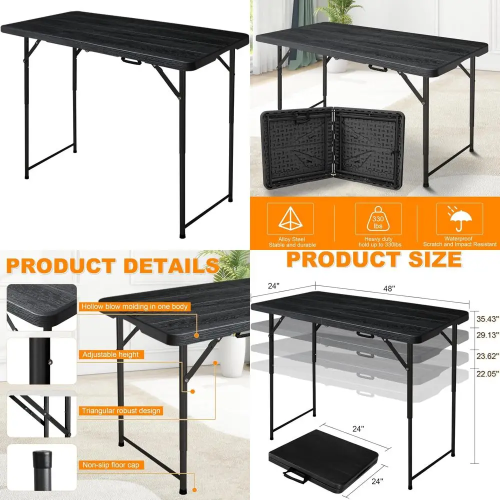 Compact Adjustable Height Folding Table - Portable, Durable HDPE & Steel, Suitable for Indoor/Outdoor, Lightweight, Multi-Purpos