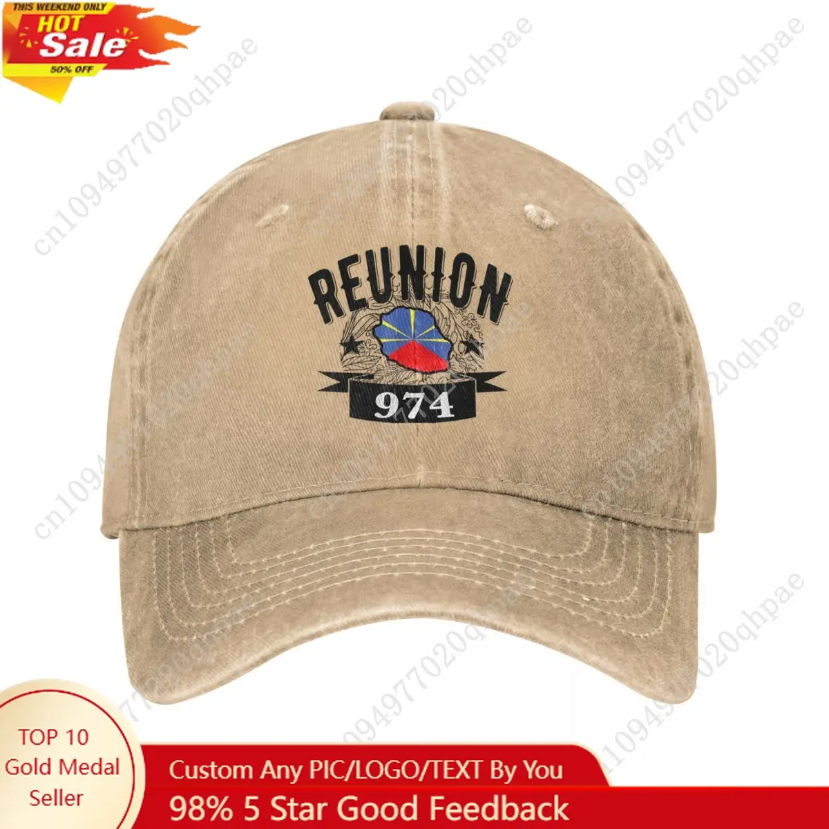 

Casual Reunion Island 974 Flag Map Baseball Caps Distressed Denim Sun Cap France Logo Outdoor Running Unstructured Soft Hats