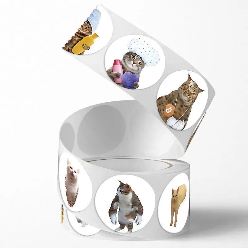 500 ピース/ロールラウンドファッション猫面白いラベルステッカー子供のためのボディ文具ステッカークラシックおもちゃ自己粘着