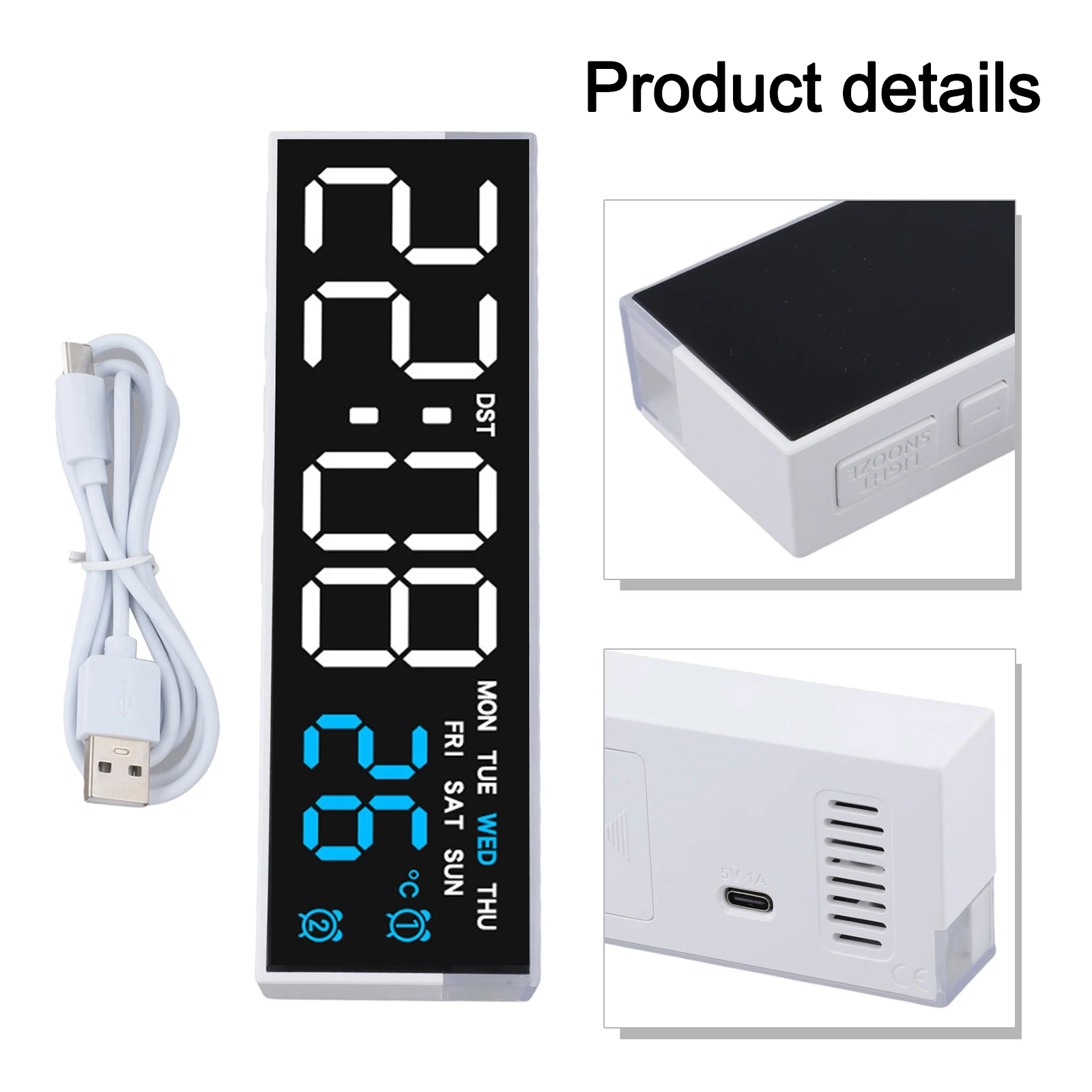 Adjustable Brightness AS SHOWN Multifunctional Clock Room Temperature Monitor Three Brightness Levels Celsius And Fahrenheit