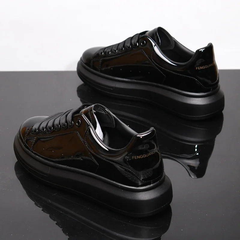 

Brand Men's Shoes Black Bright Men's Casual Shoes 2025 Spring and Autumn New Style Shoes White Fashion Couple Tennis