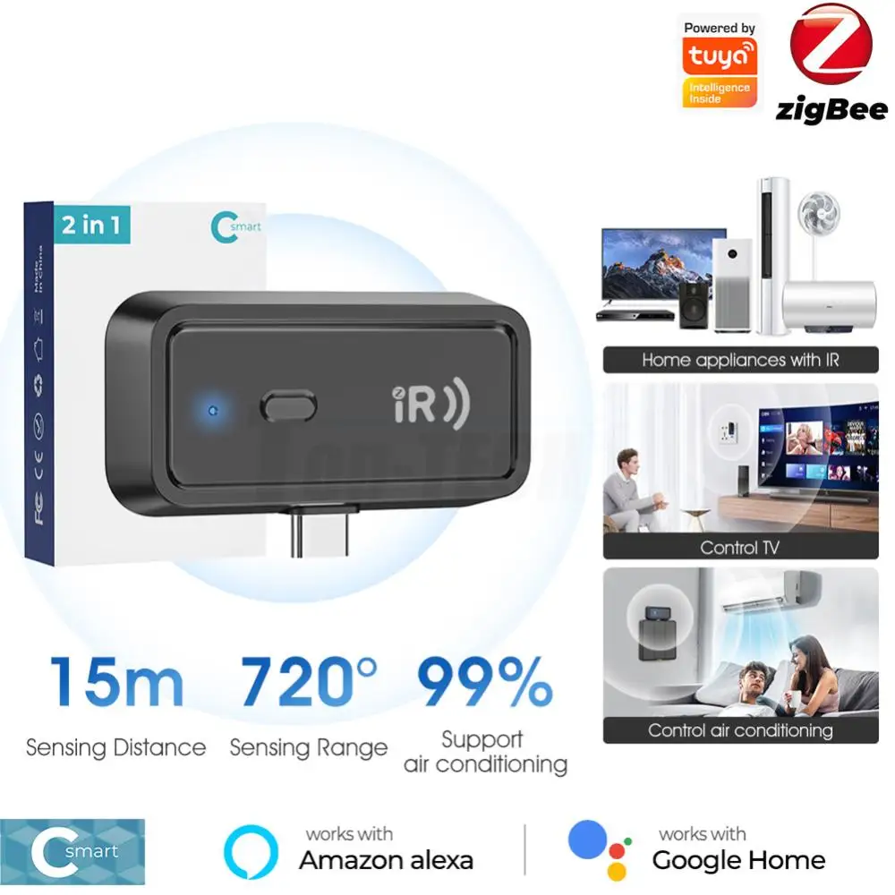 Zigbee 적외선 범용 리모컨 Alexa Google 홈과 호환 스마트 홈용 스마트 적외선 리모컨