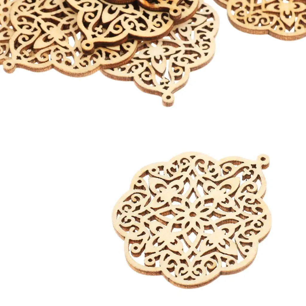 10pcs Laser Cut Natural Wood Shapes for Crafts Wood Charms DIY Woodcrafts Decoration Jewelry Making Accessories Develop Creative