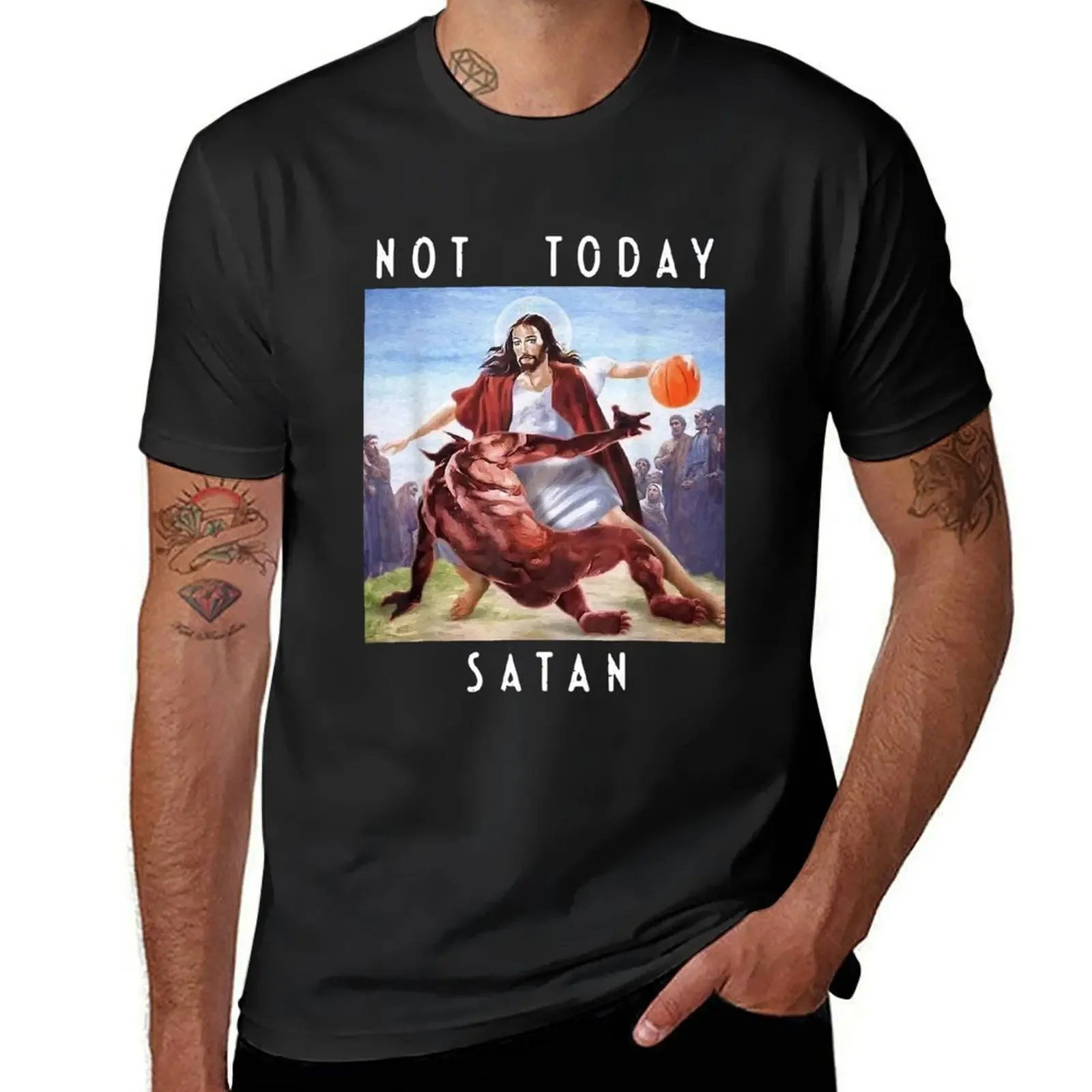 Not Today SatanJesus vs Satan in Basketball T-Shirt shirts graphic tees boys whites oversized t shirts for men