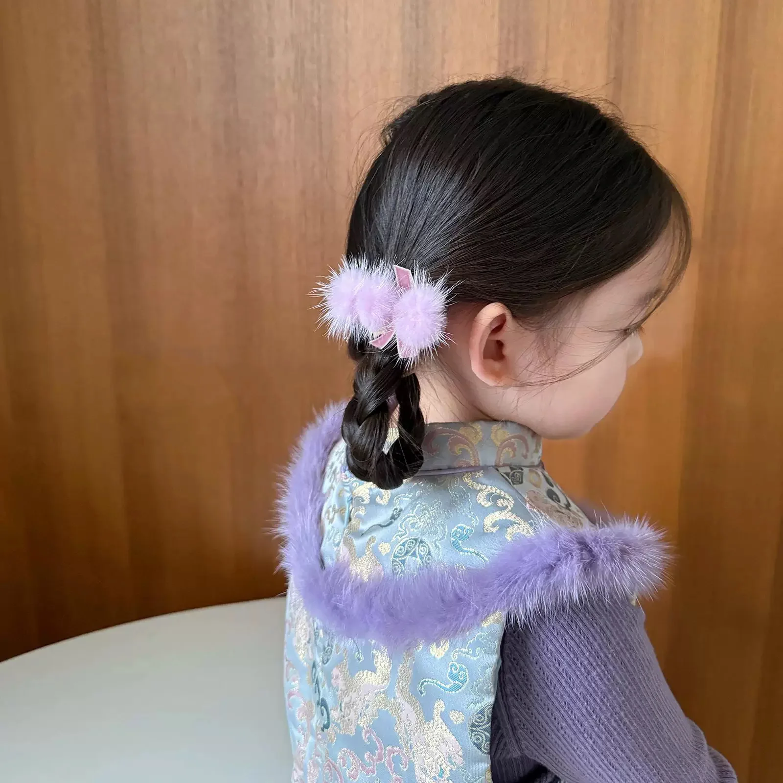 Hair Clip Plush Faux Mink Ball Elegant Duckbill Bangs Clip Kids Baby Soft Lightweight Compact Color As Shown New Year Daily