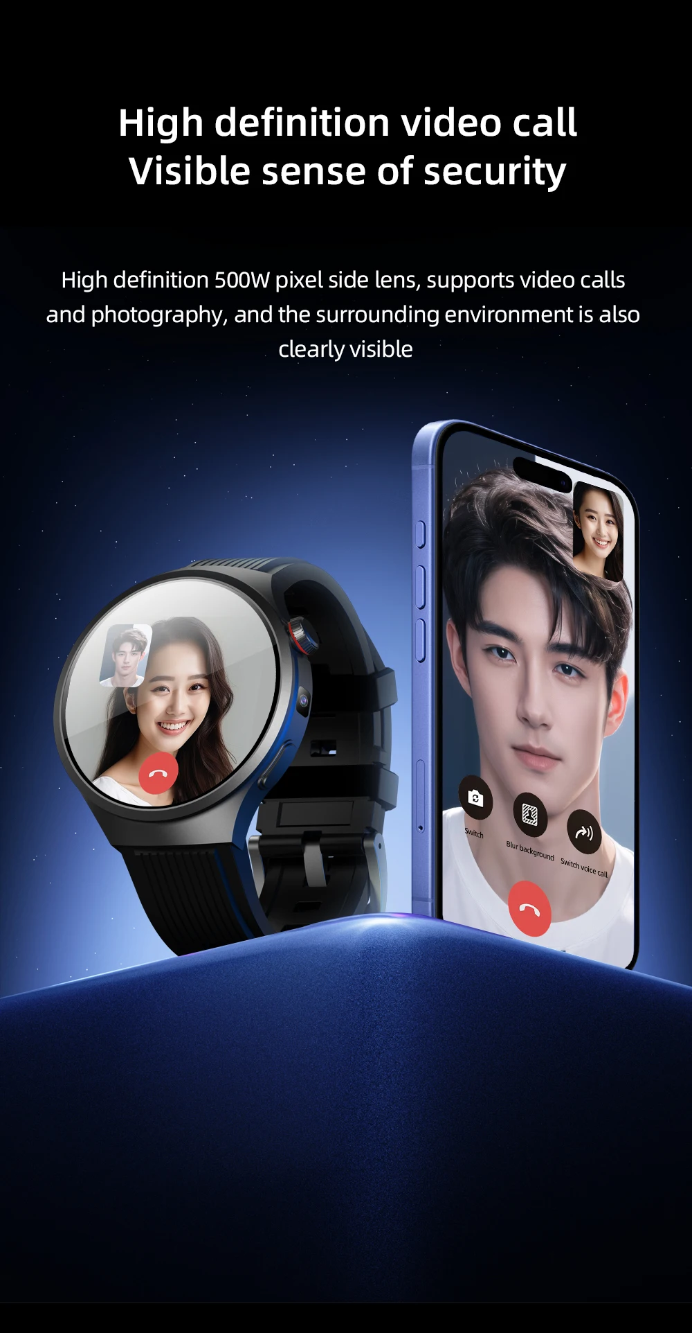 ساعة ذكية Wonlex 4G LTE GPS WiFi Android8.1 Ai Voice Assistant 3+32GB كاميرا تخزين 4G مكالمة عالمية ساعة ذكية للرجال والنساء