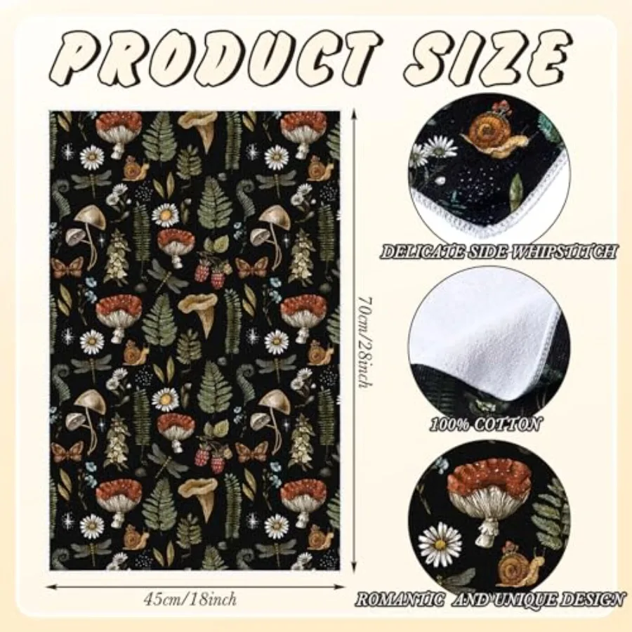 6 قطعة مجموعة مناشف المطبخ الفطر خمر مناشف الأطباق السوداء 18x28 Ih ملصق نمط مناشف اليد الملونة ريفي فوط شاي ل C