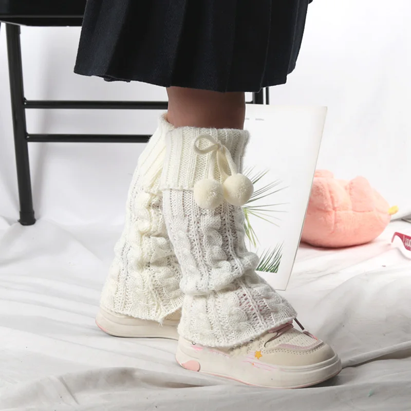 ถุงเท้าเด็กผู้หญิงแบบถักลายบิดสไตล์โลลิต้า ปี 2026  ถุงเท้ากันหนาวสำหรับเด็ก  ผ้าคลุมเท้าสำหรับฤดูใบไม้ผลิและฤดูใบไม้ร่วง  ถุงเท้าน่ารักแบบพองๆ