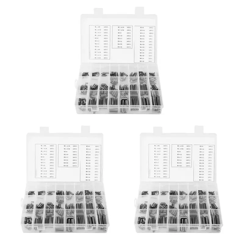 A27F-840Pcs Stainless Steel Slotted Spring Pin Assortment Kit, Split Spring Dowel Tension Roll Pins With Box