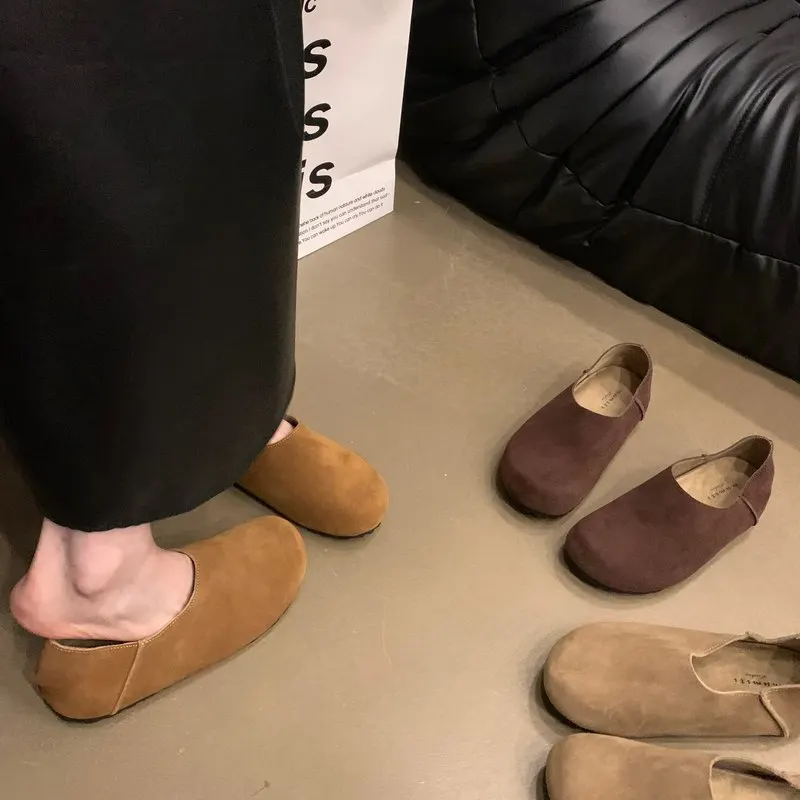 รองเท้าผู้หญิงฤดูใบไม้ร่วงหญิง Moccasin SLIP-ON ปากตื้น Clogs แพลตฟอร์มรองเท้าฤดูใบไม้ร่วงของแท้หนังบนรองเท้าแตะ Creepers NE