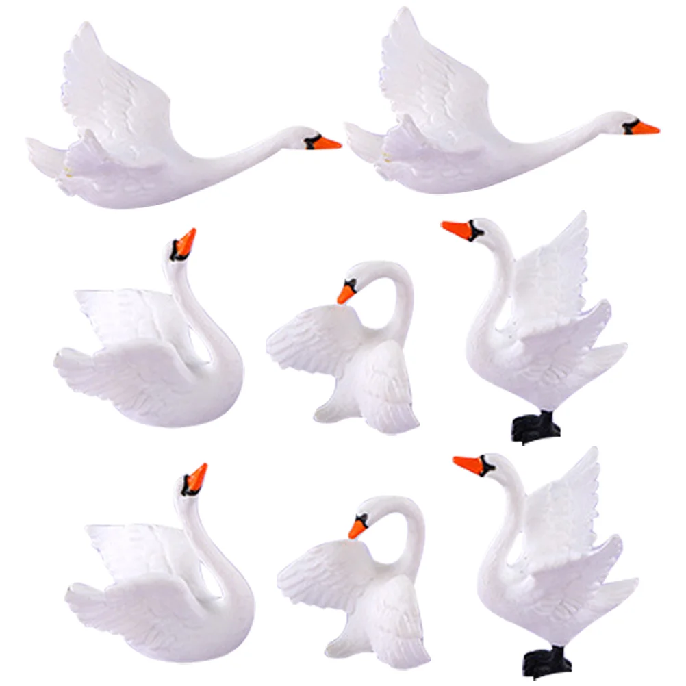 

8 Pcs Micro Landscape Mini Figurine Figurines Swan Ornament Toy Model Pvc Figure Decor Lovers Decorations