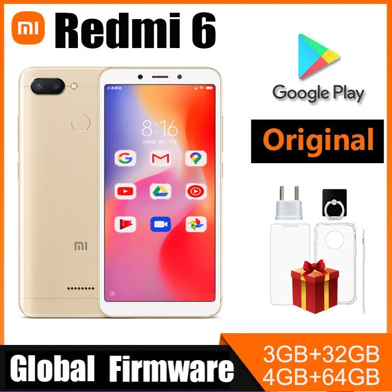 샤오미 레드미 6 스마트폰, 4G 64G, 5.45 인치 MediaTek Helio P22, 안드로이드 8.1, 후면 지문 중고 휴대폰, 글로벌 펌웨어 