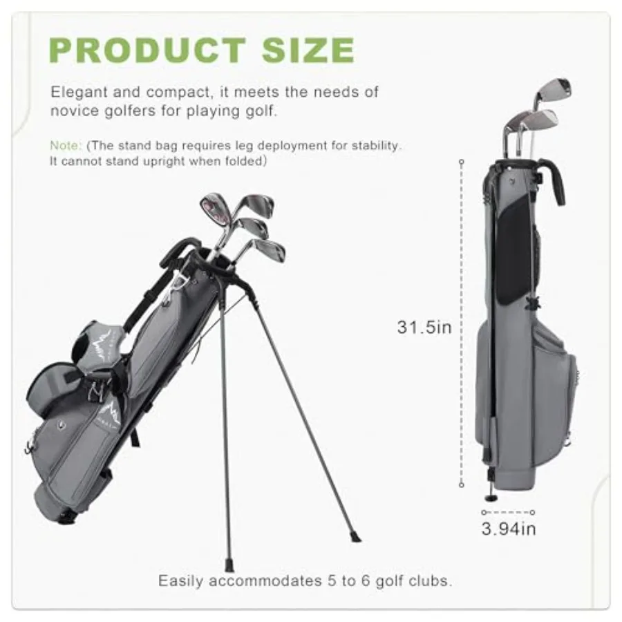 Holds 5–6 Clubs, Auto-Stand System, Reinforced Handle, Lightweight 3.2 lbs, 5 Pockets,Lightweight Par 3 Golf Bag with Stand, Cooler Pocket | Small Pitch & Putt Golf Bag,