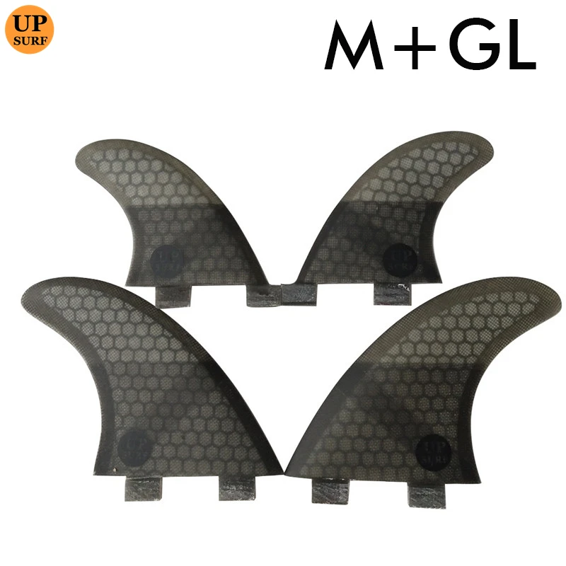 UPSURF FCS FINS Surfboard Quad Fin Set M+GL Size Grey Color Fiberglass with Honeycomb Sup Accessories