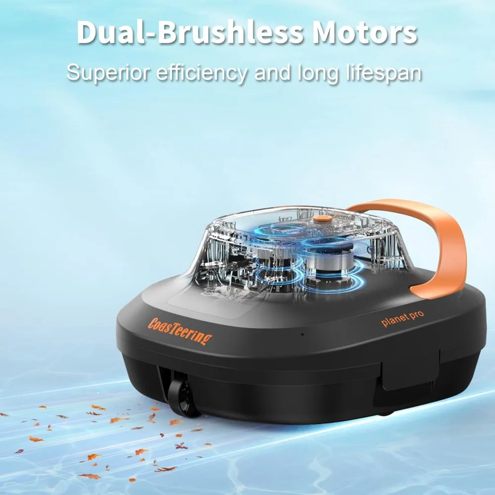 Cordless robot pool vacuum cleaner, designed for above ground swimming pools, with a running time of 120-150 minutes