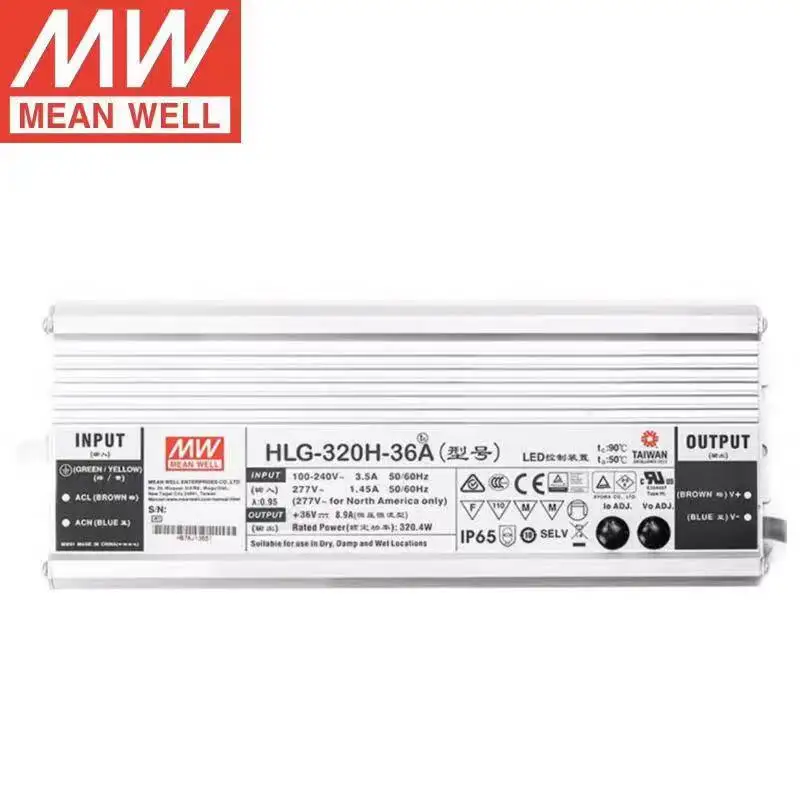 

Tai Wan MEAN WELL HLG-320H-36A 36V 8.9A 320.4W Constant Voltage LED lighting Driver IP65 waterproof LED Power Brand New