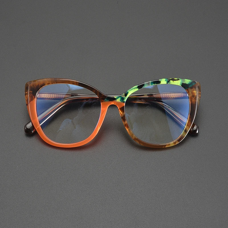 

Niche artistic cat-eye spliced color glasses frame, retro and fashionable large frame, casual travel square optical glasses
