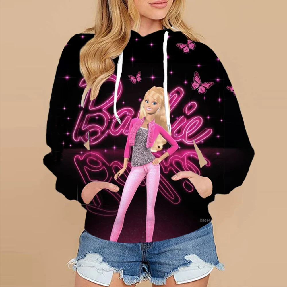 Barbie Hoodie Autumn and Winter Style Ins Loose Jacket Anime Kawaii Sweatshirt for Women Clothing Birthday Gifts