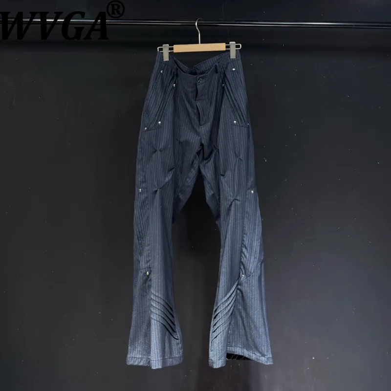 

WVGA весна осень новый мужской прилив High Street тяжелые заклепки в полоску модные нишевые шикарные повседневные прямые брюки Ins Y2K W14263