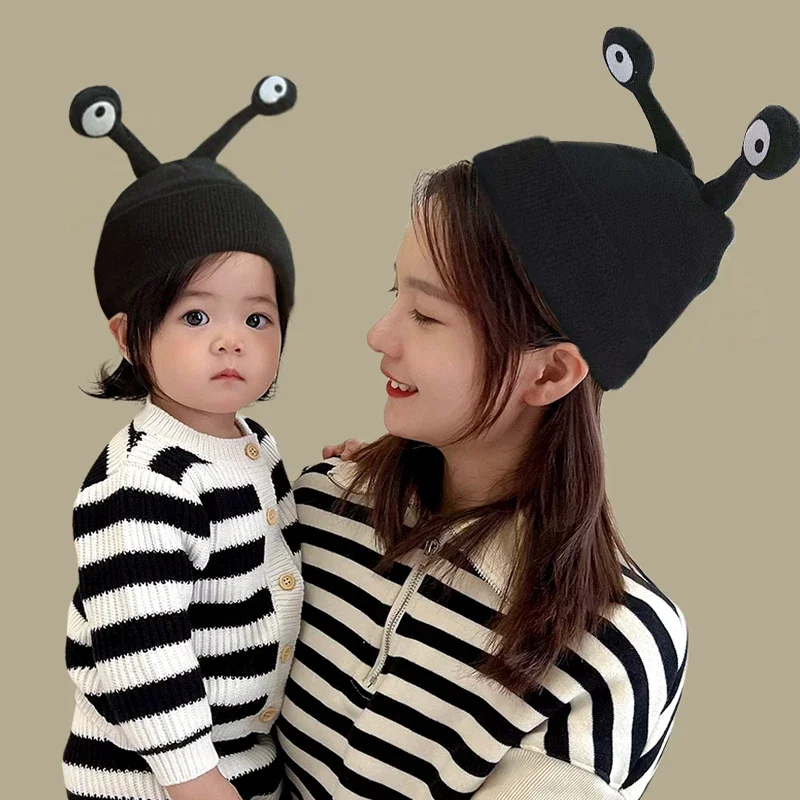 Winter Women Girls Cute Cartoon Insect Antennae Hat Baby Funny Wool Plush Thicken Parent Child Hat Female Knitted Windproof Hat