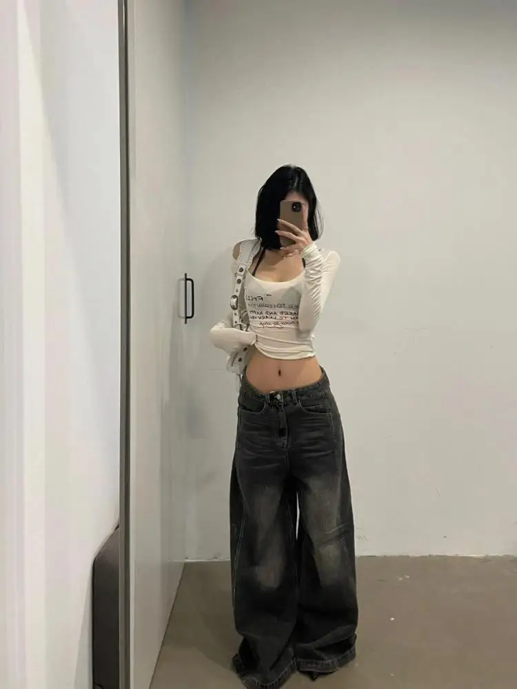 Genayooa-女性のための裸の肩のグラフィックプリントTシャツ,肌のトップ,長袖,セクシーなストリートウェア,秋