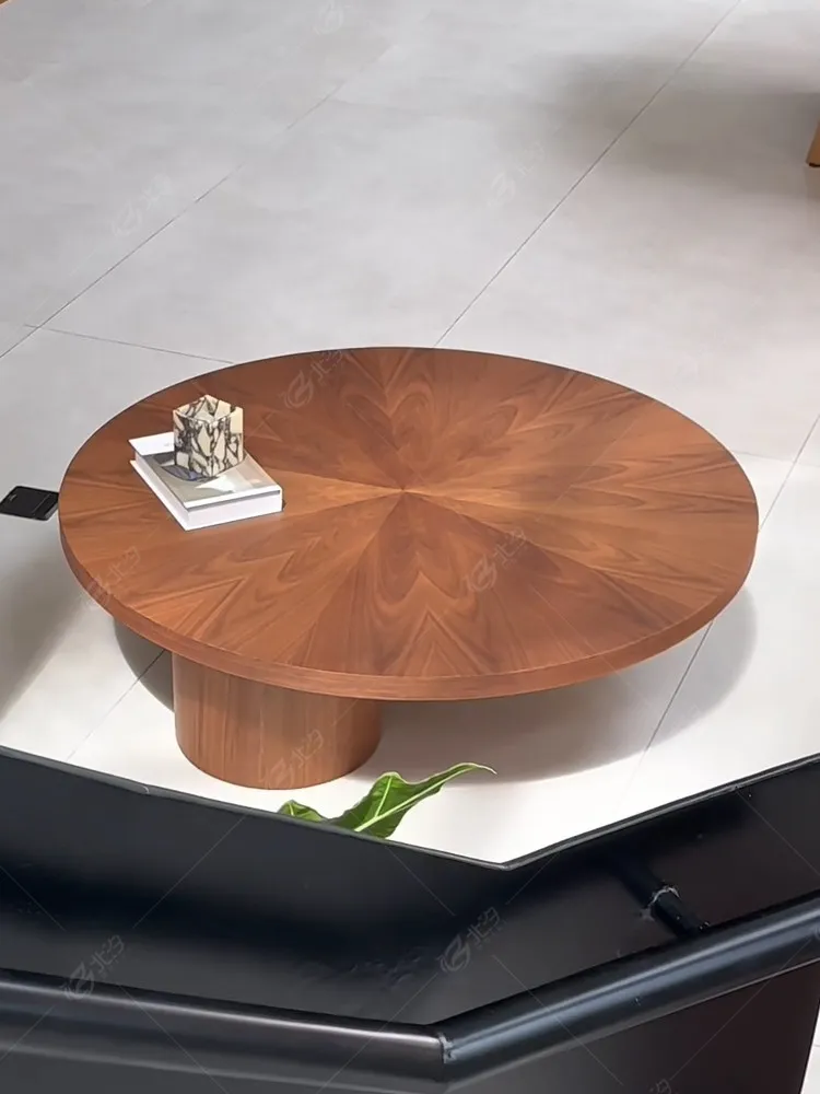 Round black walnut coffee table natural marble feet modern minimalist coffee table high-end large flat coffee table