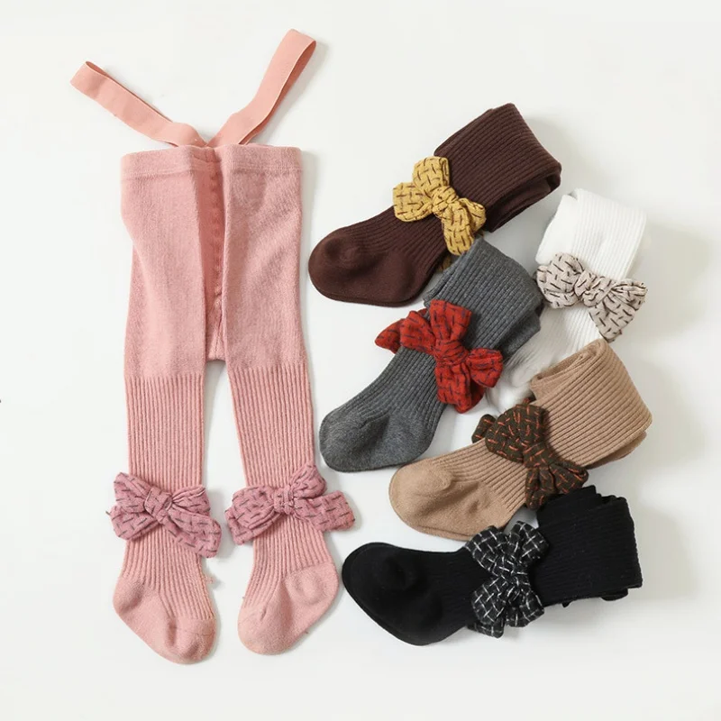 2026 Spring Baby Clothes Cute Suspender Leggings Big Bow Toddler Girls Tights 0-2T Children Soft Comfortable Stockings