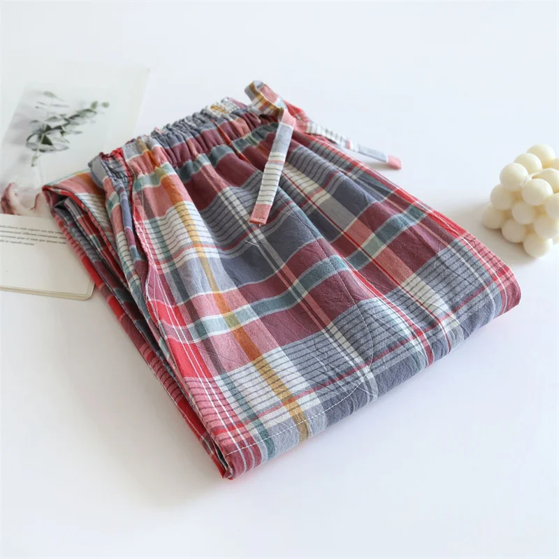 Washed Cotton Casual Plaid Women Sleeping Pants Pure Cotton Loose Home Pant Spring Autumn Sleepwear Nightwear Pajamas Trousers