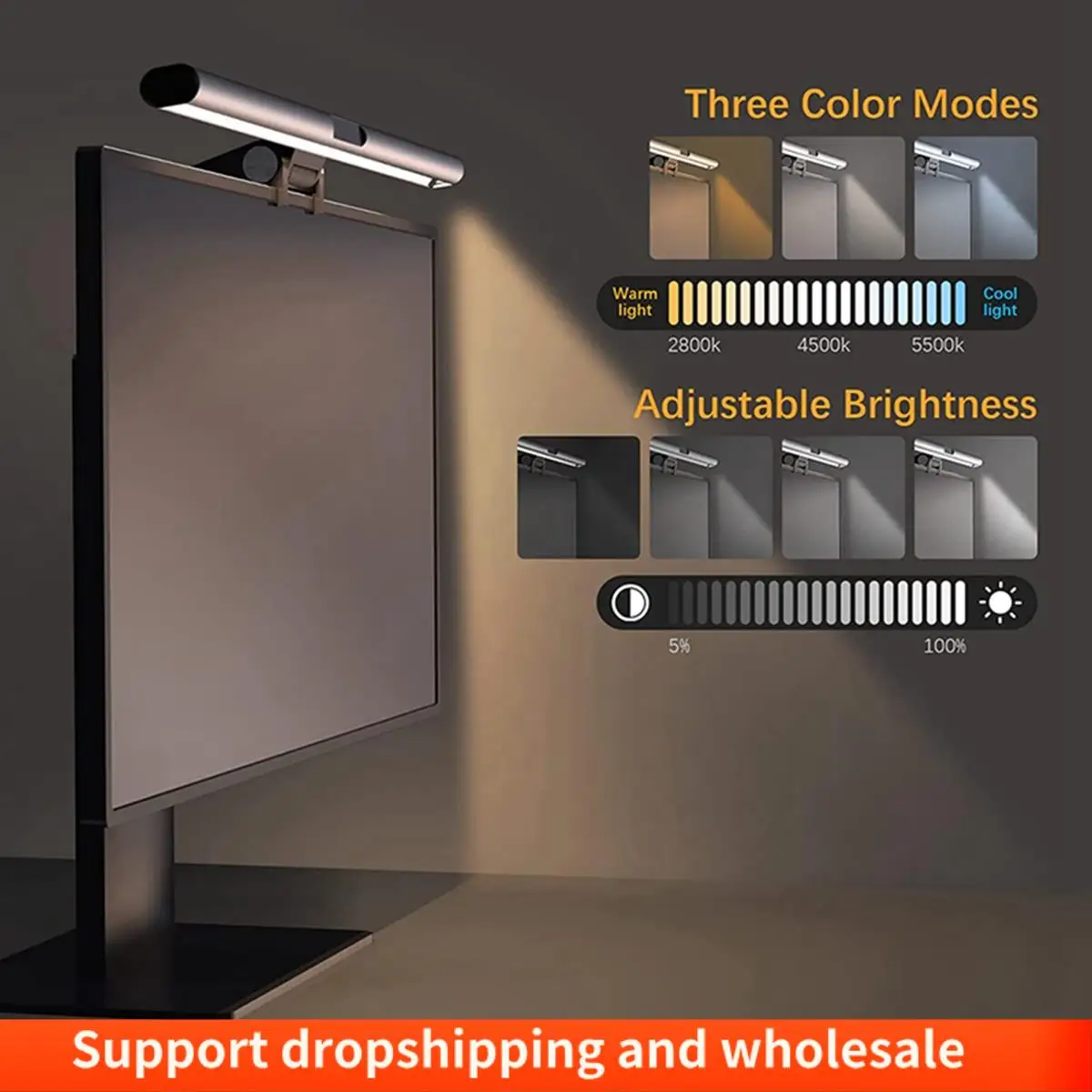 Lampada a sospensione per monitor del computer AA86 Barra luminosa per schermo alimentata tramite USB Lampada da scrivania con dimmer tattile Luce per monitor per ufficio domestico