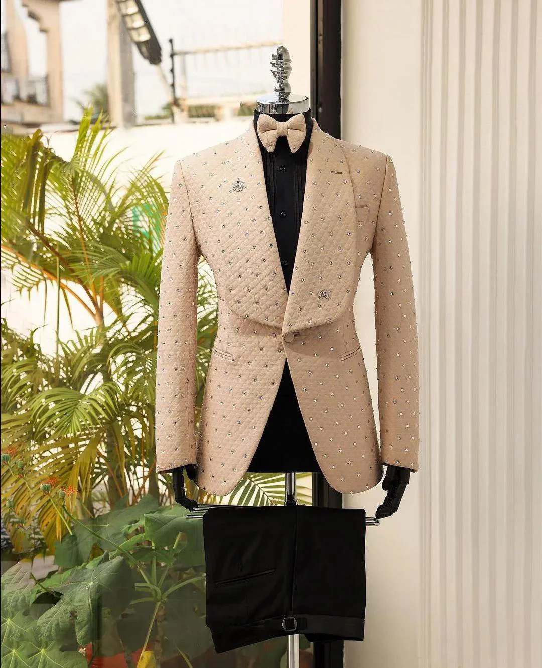 Luxury Crystal Straight 2-piece Men's Suit Evening Dress Men's Stage Costume Temperament Prom Gowns Special Occasion Gowns
