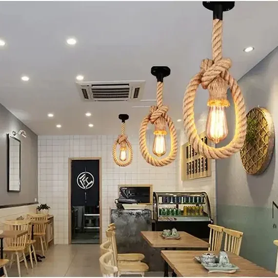 

Creative Country Rope Lamp Edison Bulb Chandeliers Room Decor E27 Pendant Light Home Vintage Hemp Rope Pendant Lamps