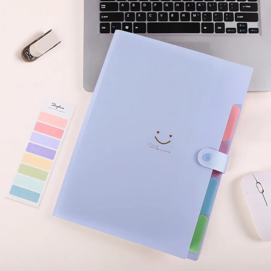 SKYDUE Expanding File Folder with 5 Pockets Cute Accordion File Organizer for Letter Size Documents Portable Paper Receipt Orga