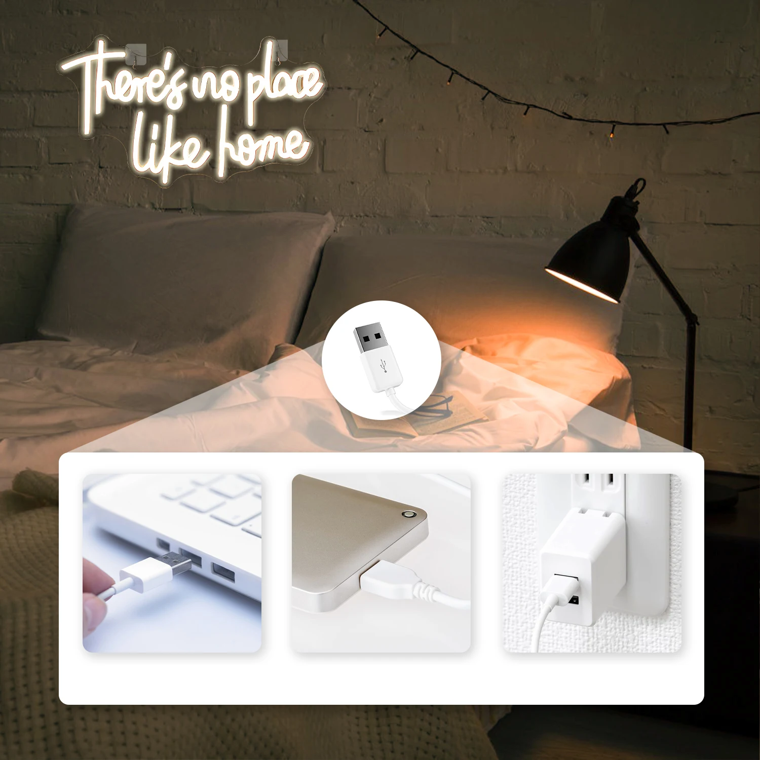 لا يوجد مكان مثل علامات النيون للمنزل لديكور الحائط أضواء LED غرفة الديكور لغرفة النوم المنزل حفلة عيد ميلاد مصباح USB مخصص