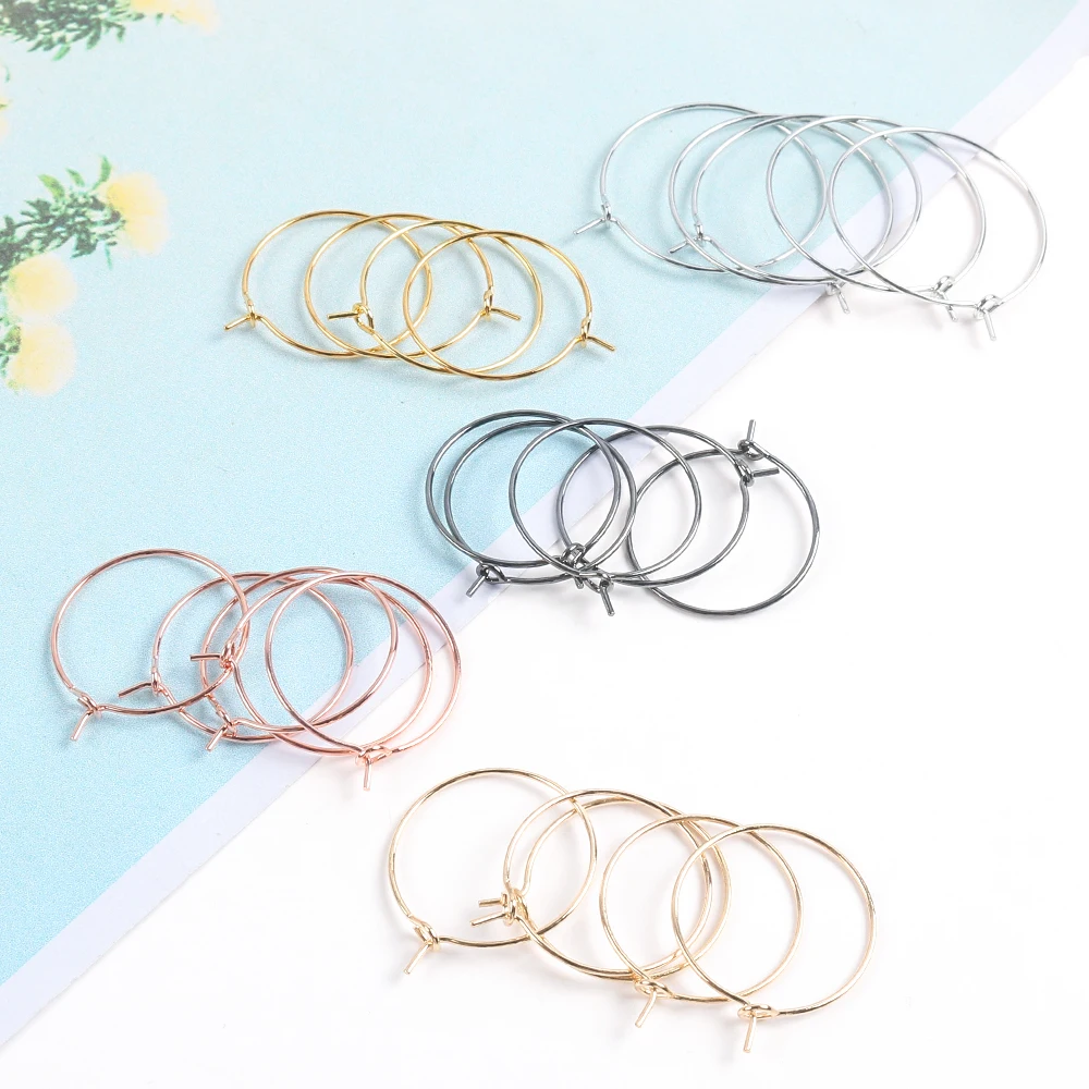 

30pcs 20 25 30mm Stainless Steel Earring Wires Beading Hoop Wine Glass Charm Ring For DIY Ear Jewelry Craft Supplies Finding