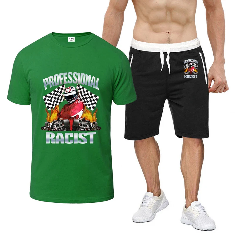 

Professional Certified Racist Racing Printed 2025 Summer Men's Casual Round Neck Short-Sleeved Shorts 2-Piece Set