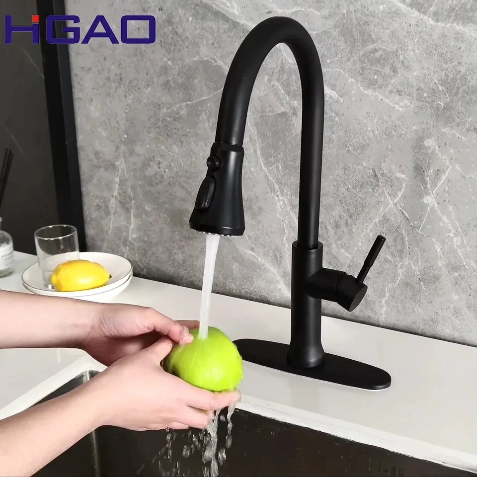 

Luxury Brass matte black kitchen sink faucet High Quality pull out hot cold water Kitchen Tap with pull down sprayer one hole