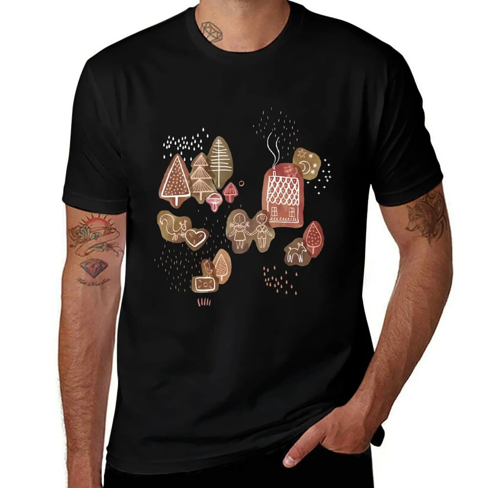 

Hansel and Gretel Fairy Tale Gingerbread Pattern T-Shirt man t shirts for men T-Shirt