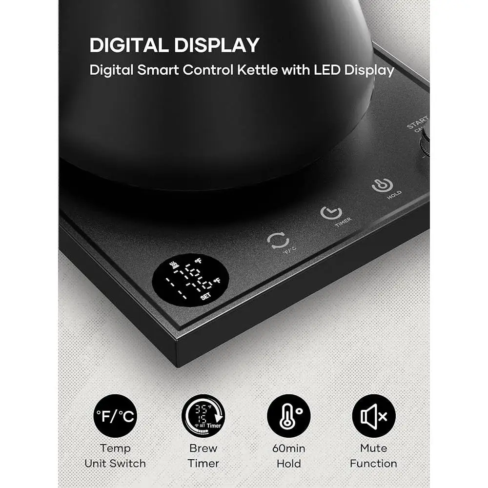 غلاية كهربائية معقوفة التحكم في درجة الحرارة الدقة صب فوق غلاية القهوة 304 الغذاء الصف الفولاذ المقاوم للصدأ إيقاف تلقائي HD